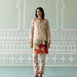 Ecru & Red Rose Kurta Set