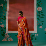 Tangerine & Fuschia Floral Saree