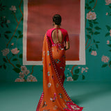 Tangerine & Fuschia Floral Saree