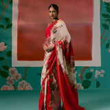 Ecru & Red Floral Saree