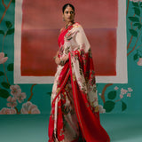 Ecru & Red Floral Saree
