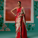Ecru & Red Floral Saree