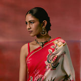 Ecru & Red Floral Saree
