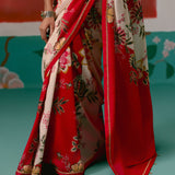 Ecru & Red Floral Saree