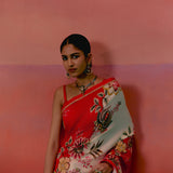 Ecru & Red Floral Saree