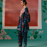 Teal Aztec Velvet Kurta Set