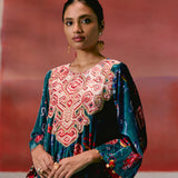 Teal Aztec Velvet Kurta Set