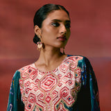 Teal Aztec Velvet Kurta Set