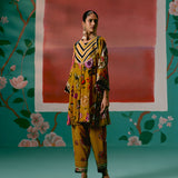 Mustard Floral Velvet Kurta Set