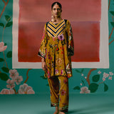 Mustard Floral Velvet Kurta Set