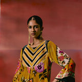 Mustard Floral Velvet Kurta Set