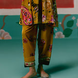 Mustard Floral Velvet Kurta Set