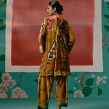 Mustard Floral Velvet Kurta Set