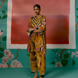 Mustard Floral Velvet Kurta Set