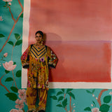 Mustard Floral Velvet Kurta Set