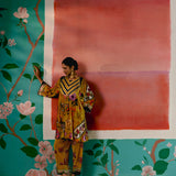 Mustard Floral Velvet Kurta Set