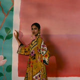 Mustard Floral Velvet Kurta Set