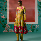 Mustard & Pink Floral Anarkali Set