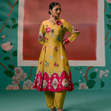Mustard & Pink Floral Anarkali Set