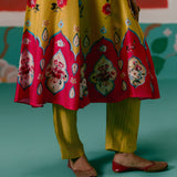 Mustard & Pink Floral Anarkali Set