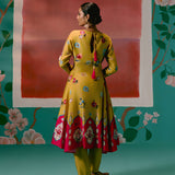 Mustard & Pink Floral Anarkali Set