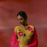 Mustard & Pink Floral Anarkali Set
