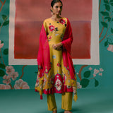 Mustard & Pink Floral Anarkali Set