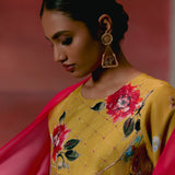 Mustard & Pink Floral Anarkali Set