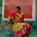 Mustard & Pink Floral Anarkali Set