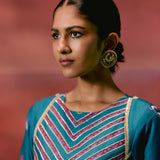 Teal Aztec Anarkali Set