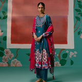 Teal Aztec Anarkali Set