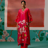 Fuschia Striped Floral Kaftan Set
