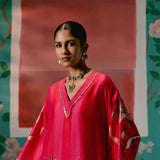 Fuschia Striped Floral Kaftan Set