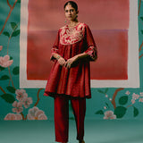 Maroon Embroidered Kurta Set