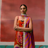 Tangerine & Purple Floral Kurta Set