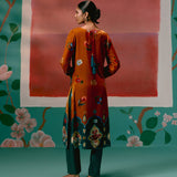 Mustard Teal Floral Velvet Kurta Set