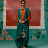 Mustard Teal Floral Velvet Kurta Set