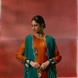 Mustard Teal Floral Velvet Kurta Set