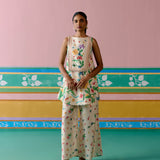 Ecru Floral Sleeveless Kurta Set