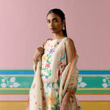 Ecru Floral Sleeveless Kurta Set