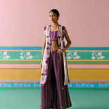 Purple Ikkat Jacket Set