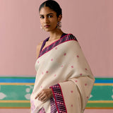 Ecru and Purple Ikkat Saree