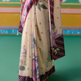 Ecru and Purple Ikkat Saree