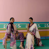 Ecru and Purple Ikkat Saree