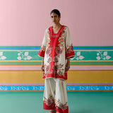 Ecru & Red Square Neck Kurta Set