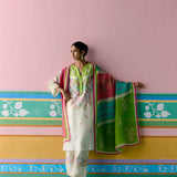 Lime Green Paisley V-neck Kurta Set
