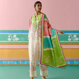 Lime Green Paisley V-neck Kurta Set