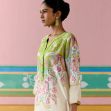 Lime Green Paisley V-neck Kurta Set