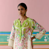Lime Green Paisley V-neck Kurta Set