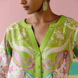Lime Green Paisley V-neck Kurta Set